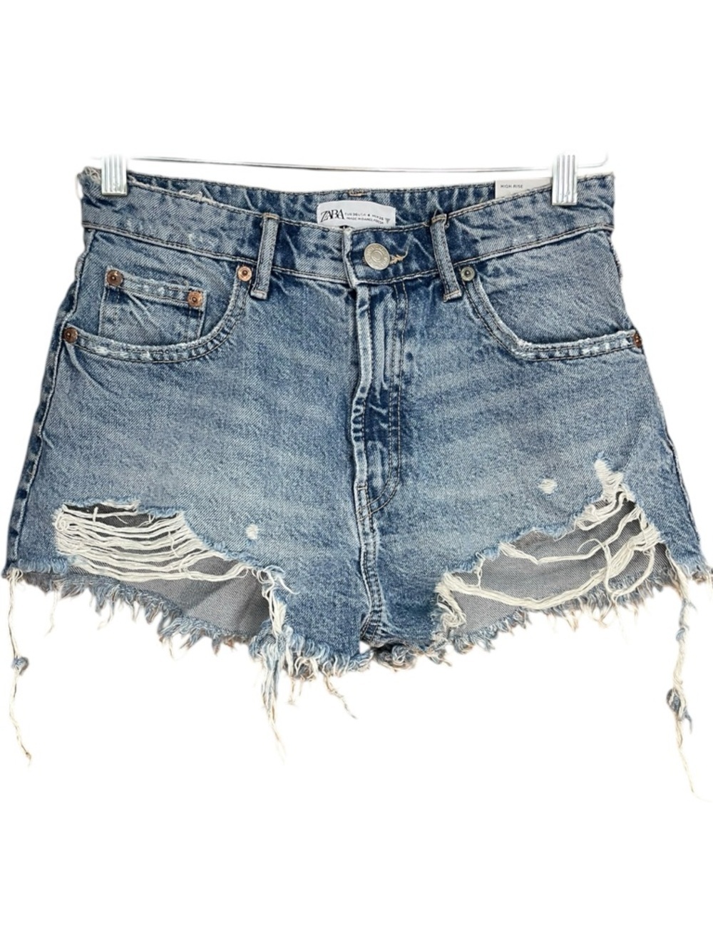 Zara Distressed Light Blue Denim Jean Shorts